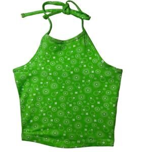 BP Women's Halter Crop Top in Green Frosty Foulard Print Size Medium, XXS, NWOT